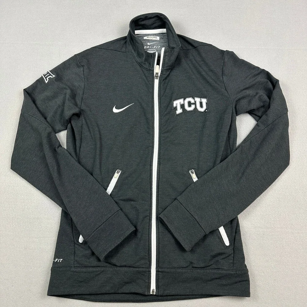 TCU Horned Frogs Jacket Men Small Gray Solid Full Zip Nike Dri Fit NCAA S